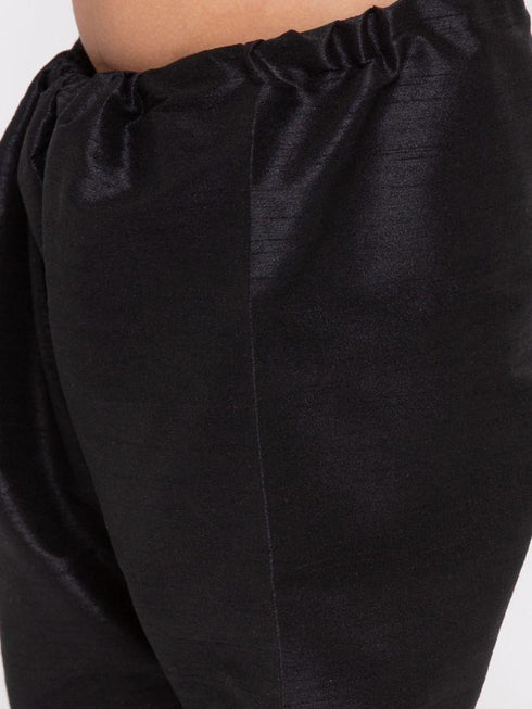 VASTRAMAY Boys' Black Cotton Silk Kurta and Pyjama Set